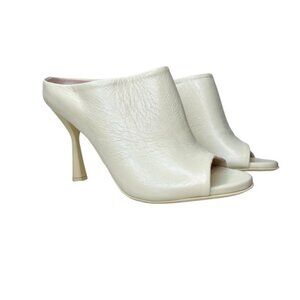 💛 AGL Dea Pale Yellow Leather Heeled Mule Sandals Size 37 Made in Italy